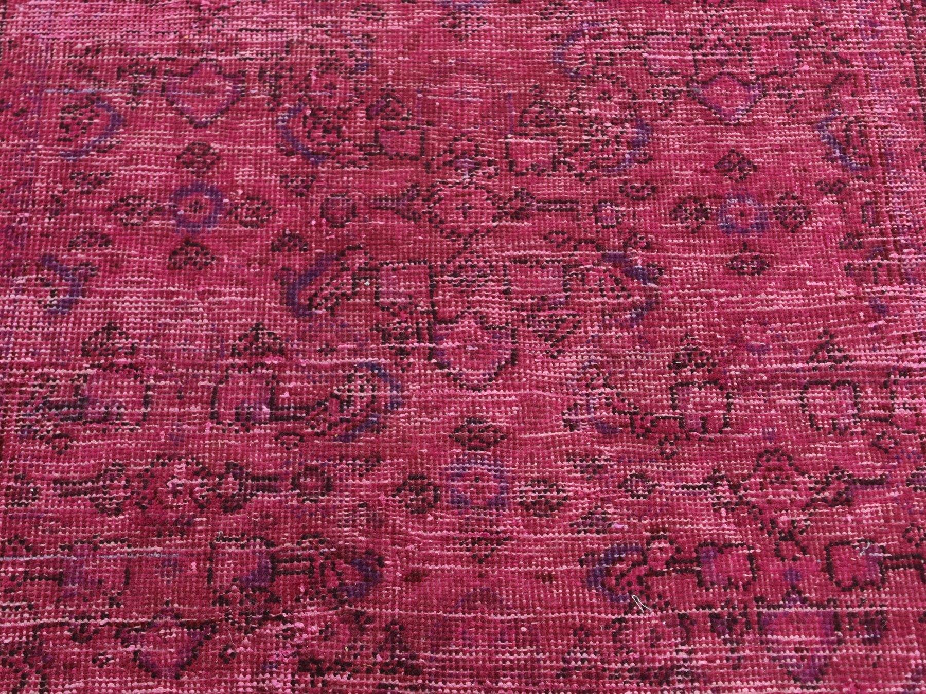 Overdyed Persian Tabriz Worn Hand Knotted Wide Runner Rug 1