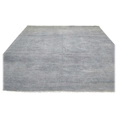 Overdyed Peshawar Grey Hand Knotted Pure Wool Oriental Rug