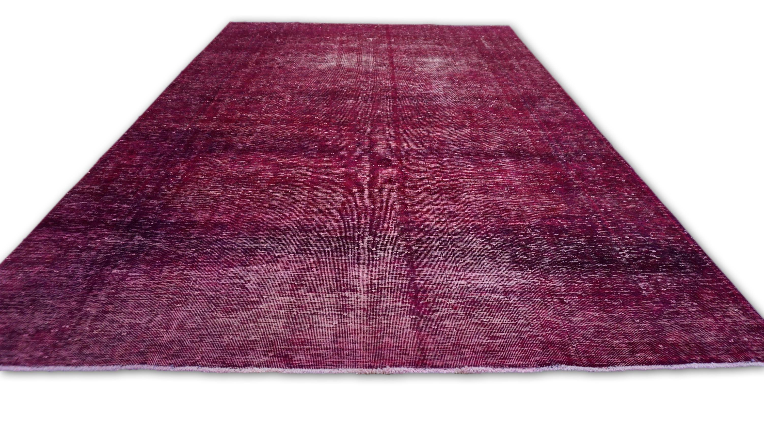Overdyed Pflaume Lavendel Wollteppich 7'1''x10'8'' (Handgeknüpft) im Angebot