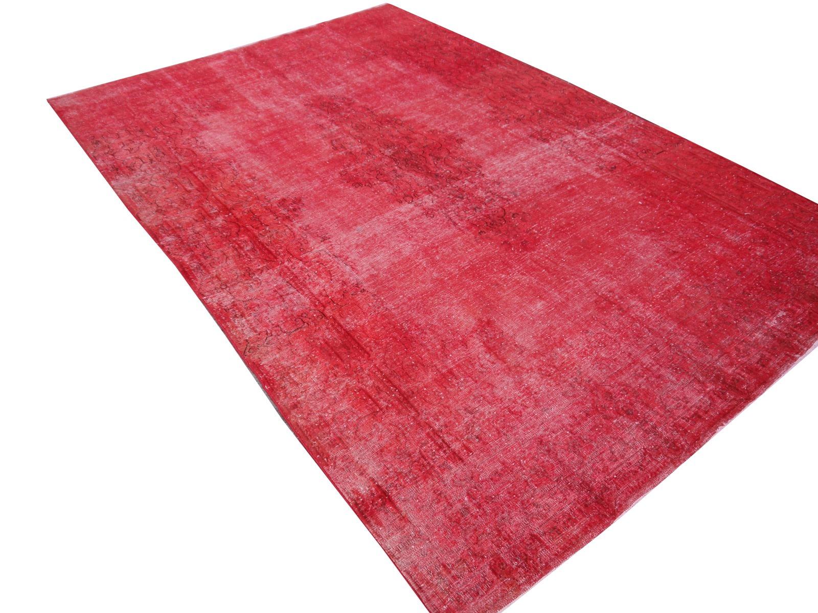 Overdyed Red Turkish Vintage Rug with Industrial Look (Stammeskunst)