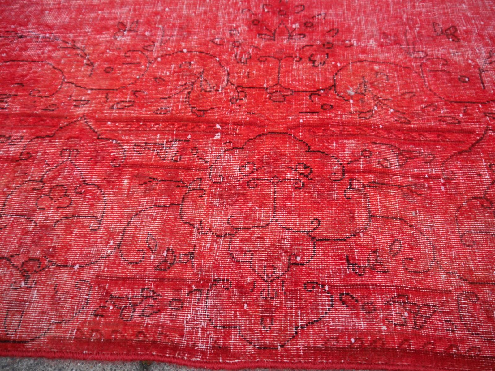 Hand-Knotted Overdyed Red Turkish Vintage Rug with Industrial Look