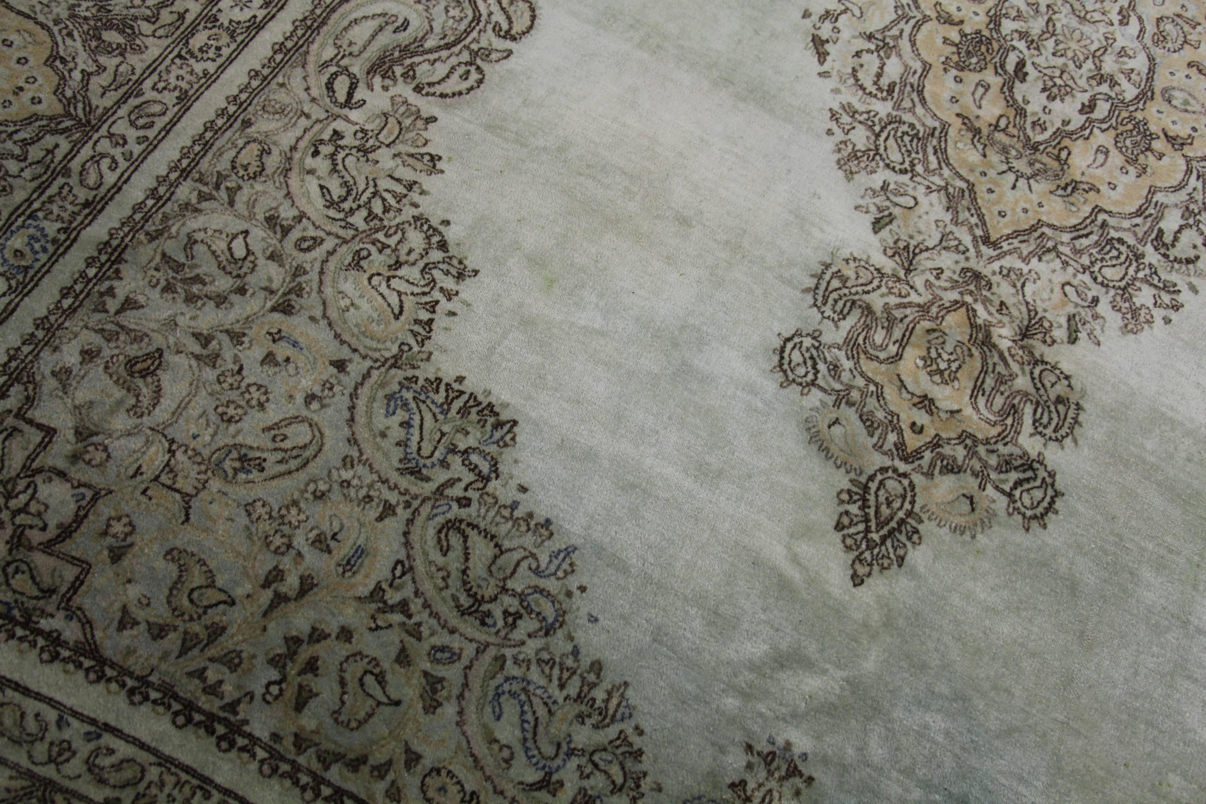 Kirman Overdyed Sage Antique Kerman Carpet For Sale