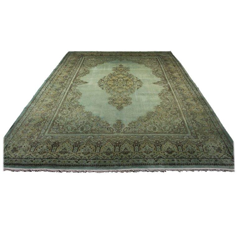 Asian Overdyed Sage Antique Kerman Carpet For Sale
