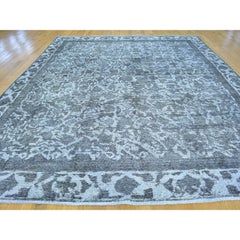 Overdyed Silver Persian Tabriz Barjasta Handmade Vintage Rug