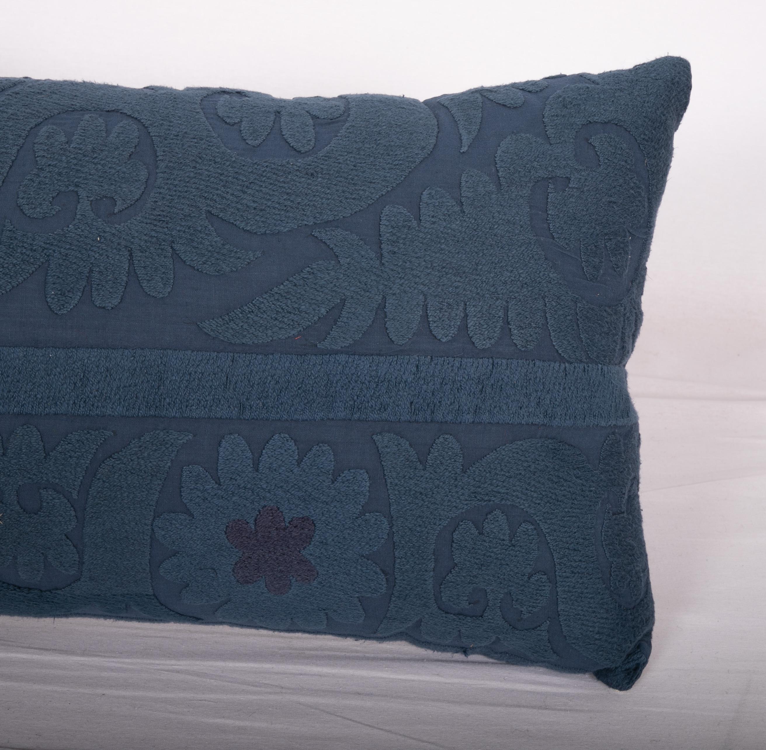 Embroidered Overdyed Vintage Suzani Pillow Case, Mid-20th Century