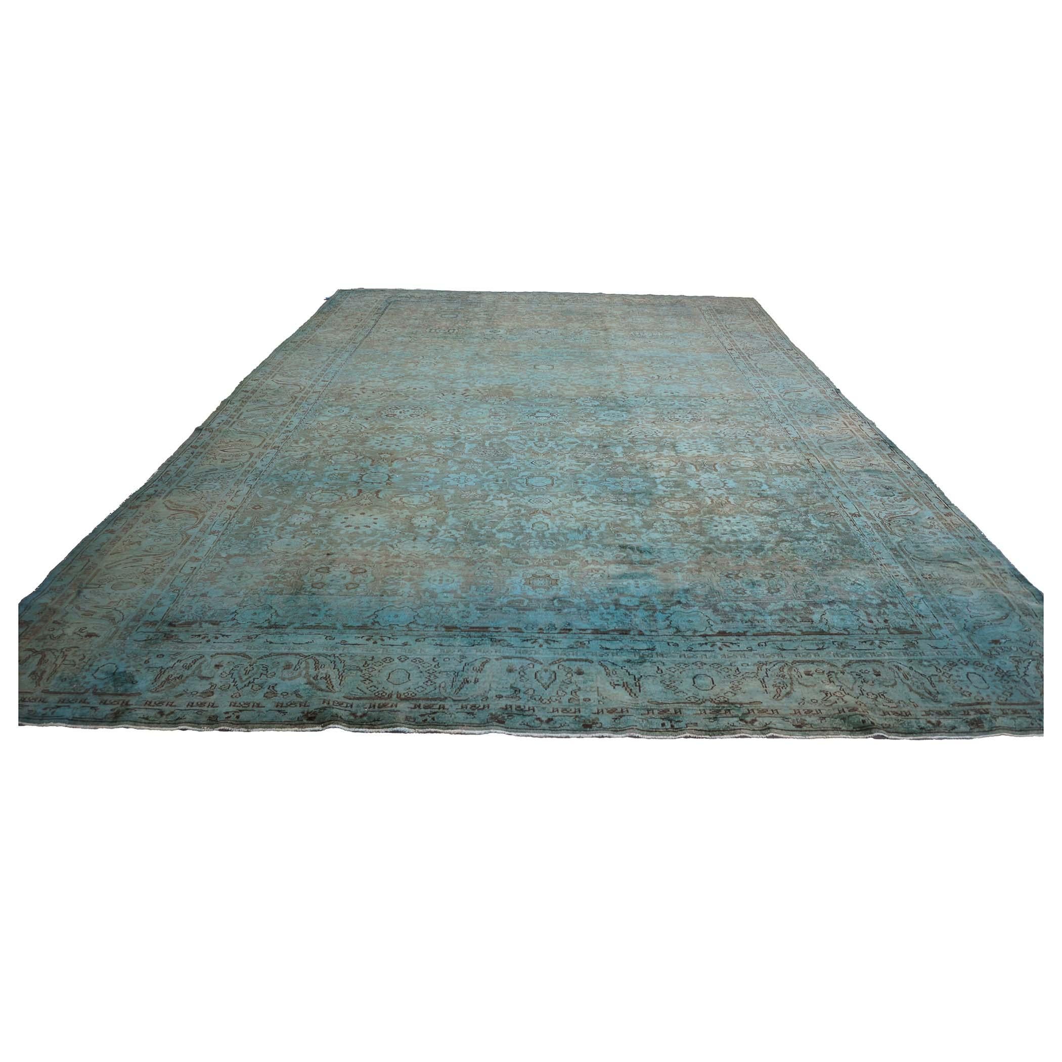 Altro Tappeto di lana vintage 11x14 sovratinto verde acqua fatto a mano in vendita