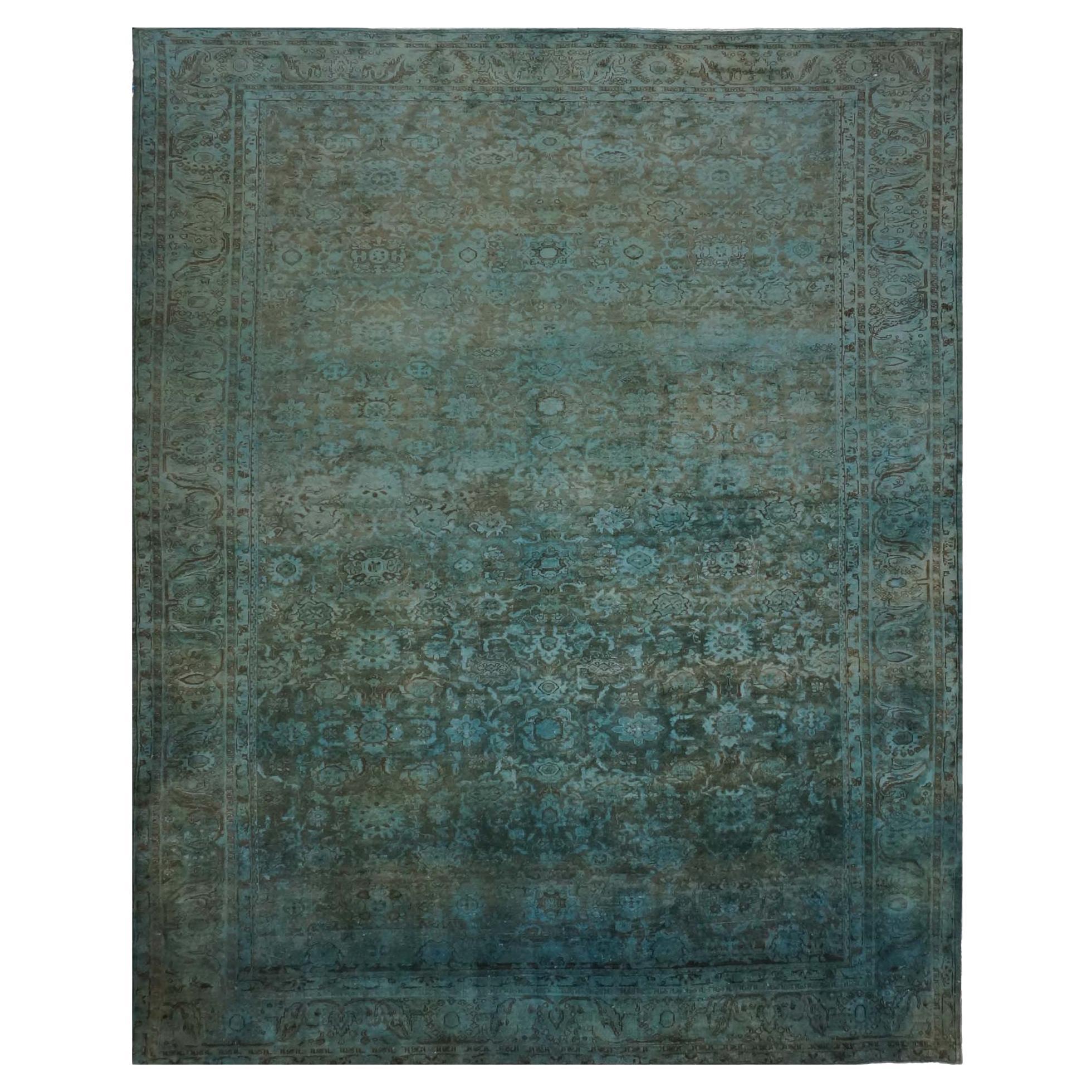 Overdyed Vintage Wool 11x14 Overdyed Teal Handmade Area Rug
