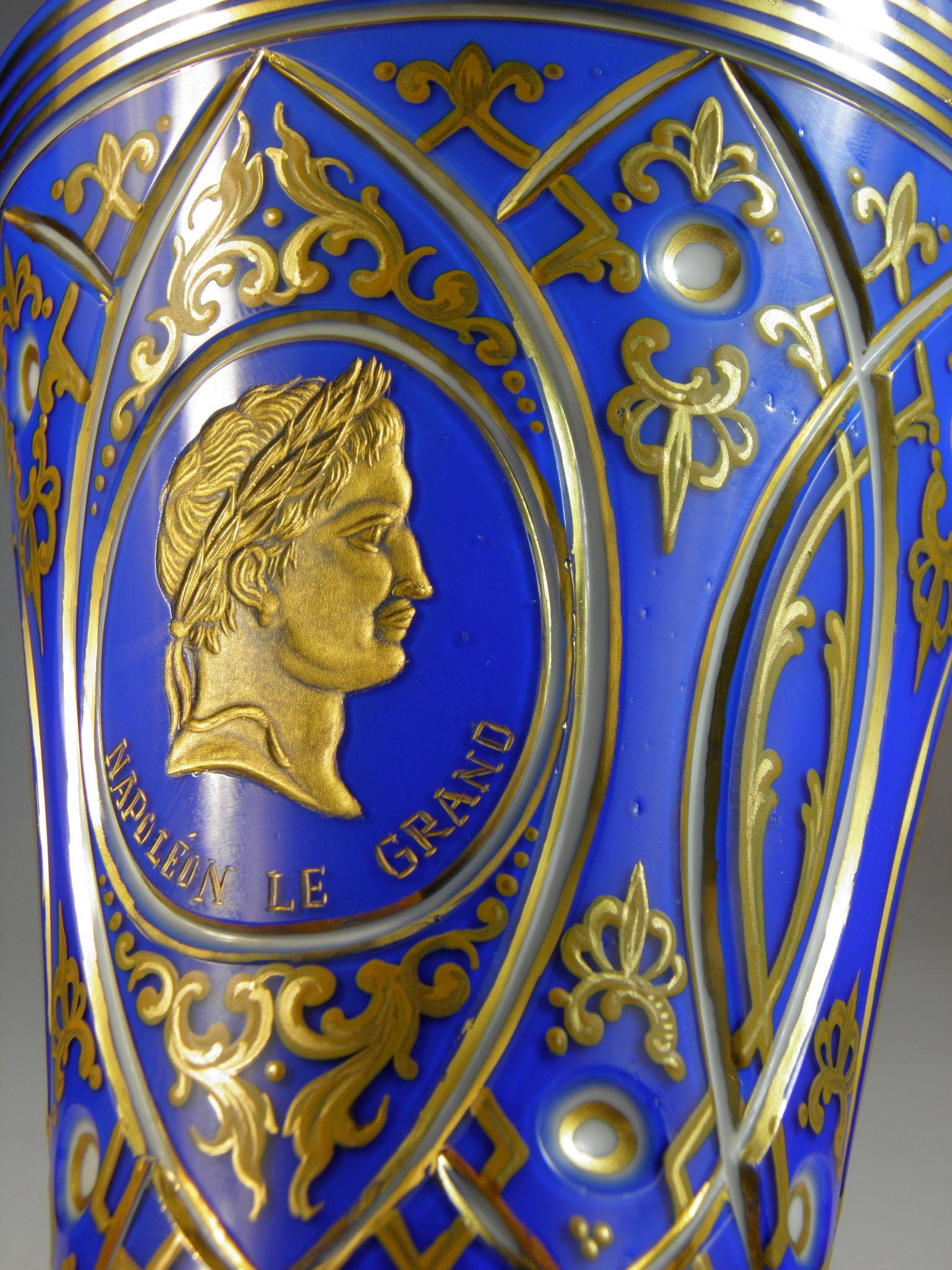 Overlaid Cobalt Opal Bohemian Goblet Napoleon Bonaparte Gilded Portrait 2