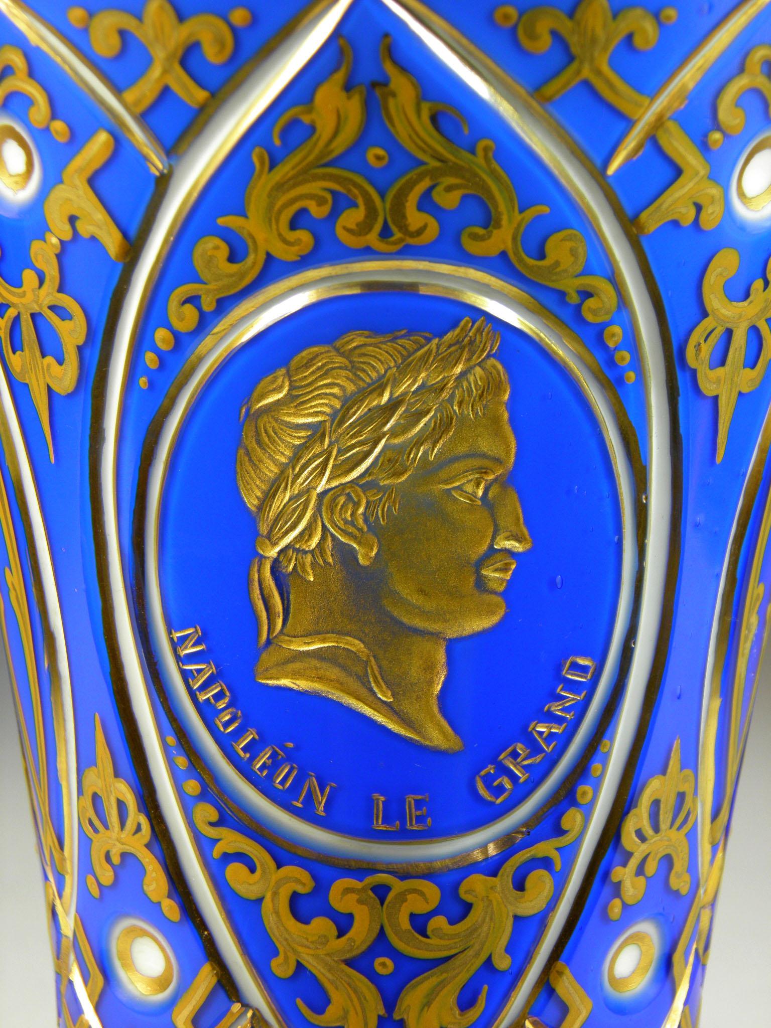 Overlaid Cobalt Opal Bohemian Goblet Napoleon Bonaparte Gilded Portrait 3