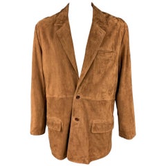 OVERLAND Size 48 Camel Leather Notch Lapel Mountain Blazer Jacket
