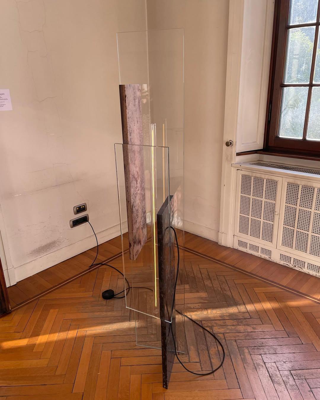 Overlapping Rectangular Green and Pink Marble Floor Lamp by Frederic Saulou For Sale 8