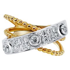 Overlapping Three Bezel Set Diamonds with Dotted Gold Fancy Band Cocktail Ring
