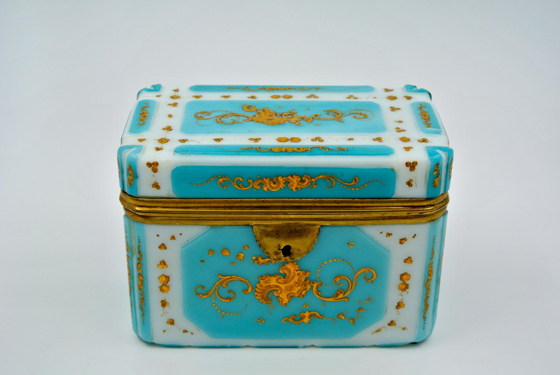 Napoleon III Overlay Box, Gold Enameled Opaline