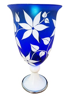 Overlay Cameo Etched Vase with Flower and Leaf