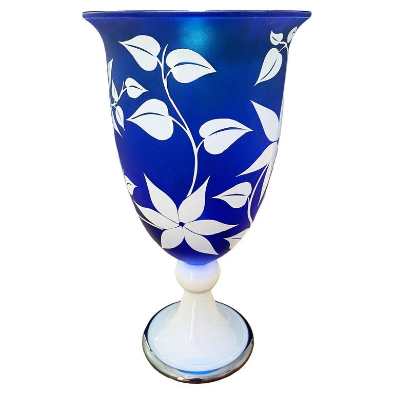 Overlay Cameo Etched Vase with Flower and Leaf For Sale at 1stDibs