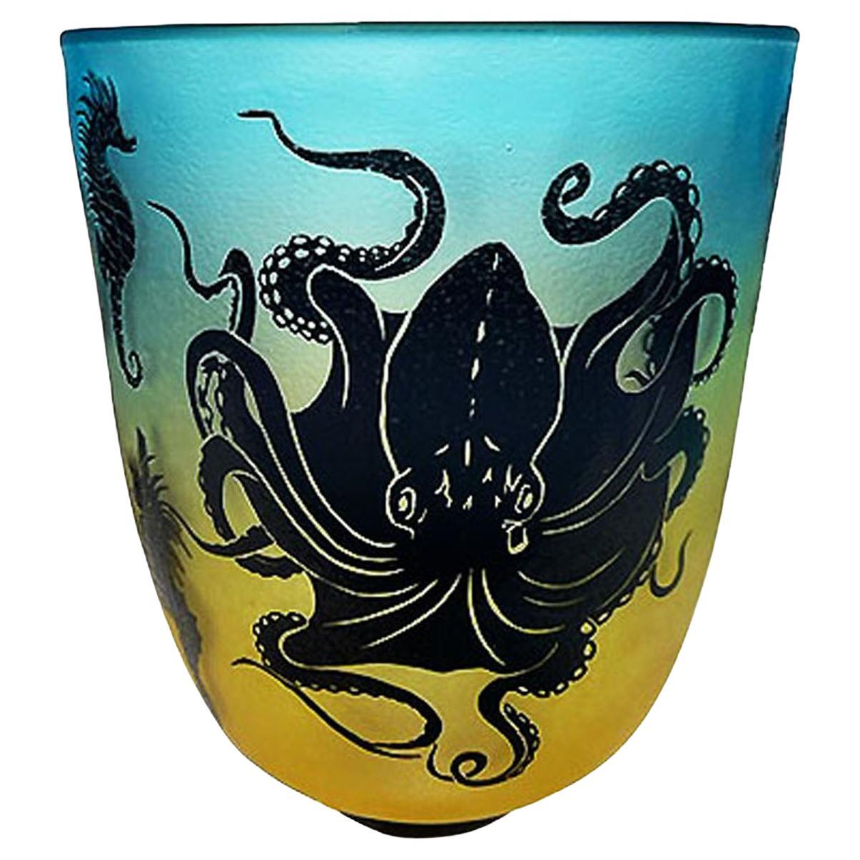 Overlay Cameo Etched Vessel with Octopus