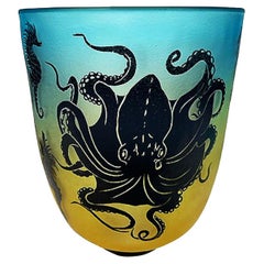 Overlay Cameo Etched Vessel with Octopus