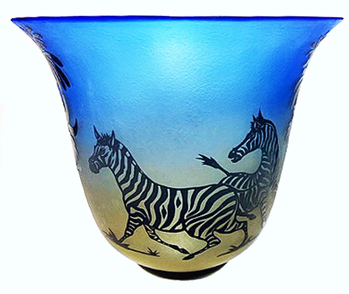 American Craftsman Overlay Cameo etched Vessel with Zebra- Number 10 of 50(Limited Series)