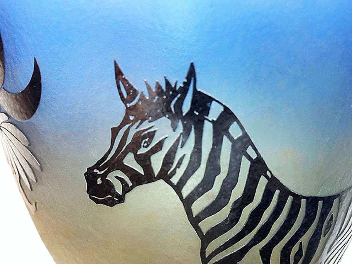 Etched Overlay Cameo etched Vessel with Zebra- Number 10 of 50(Limited Series)