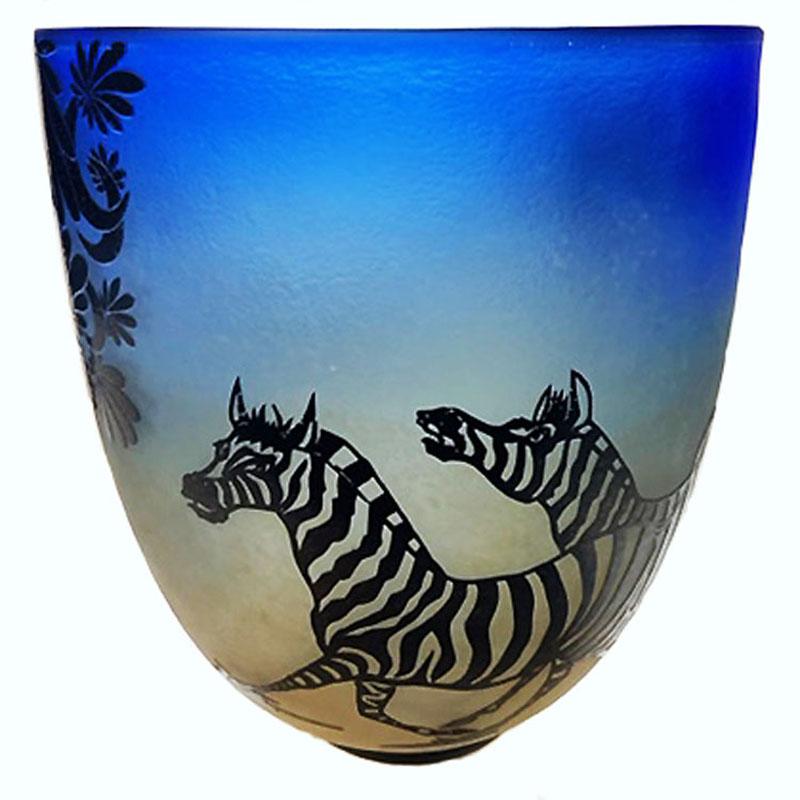 American Overlay Cameo Etched Vessel with Zebra- Number 9 of 50, 'Limited Series'