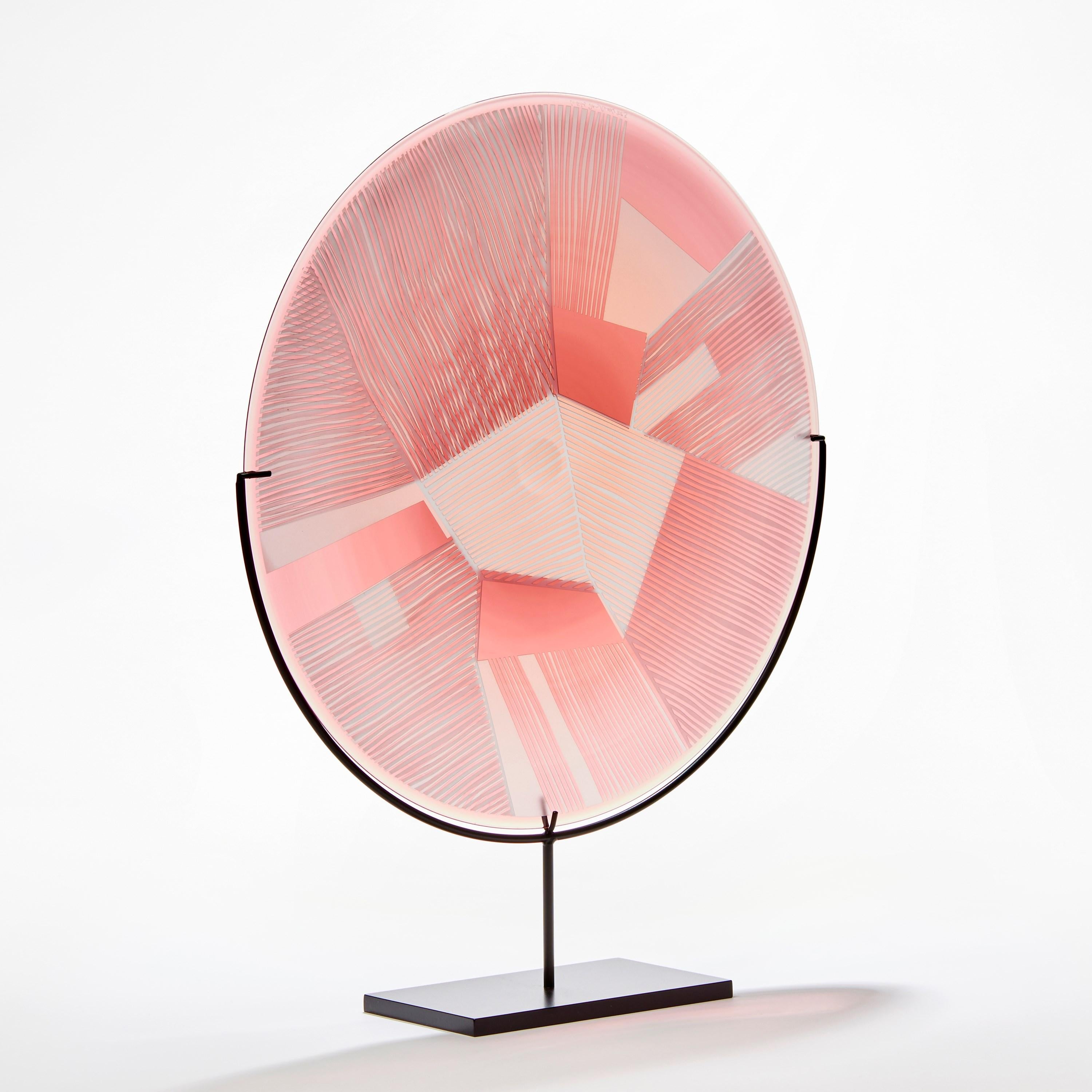 Organic Modern Overlay Fields in Heliotrope over Pink, a mounted glass sculpture by Kate Jones
