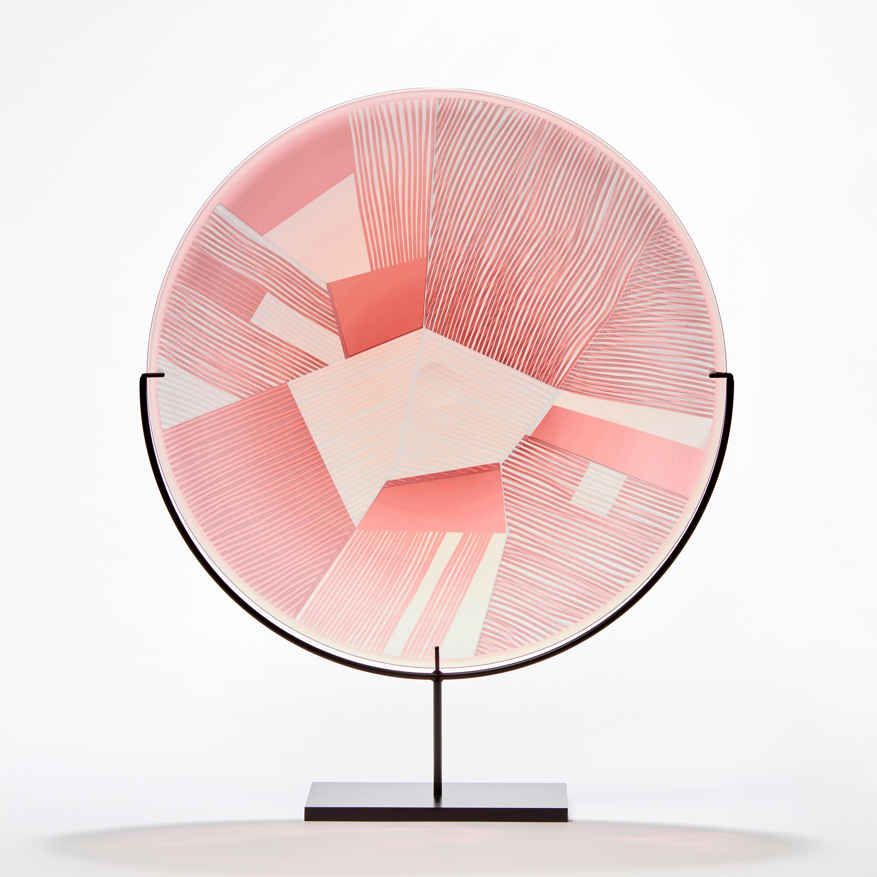British Overlay Fields in Heliotrope over Pink, a mounted glass sculpture by Kate Jones