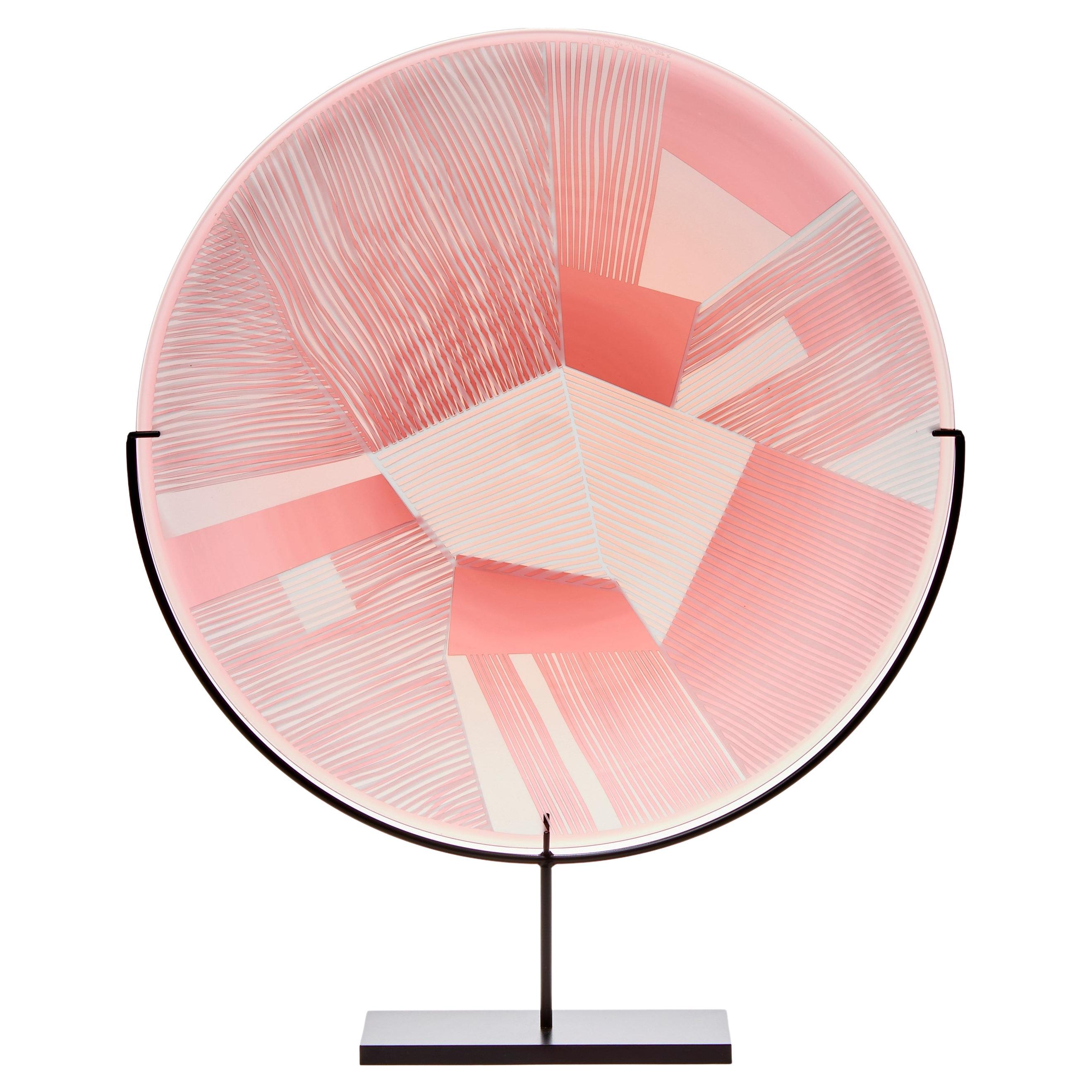 Overlay Fields in Heliotrope over Pink, a mounted glass sculpture by Kate Jones