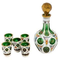 Overlay Liqueur Decanter and Five Glasses, 20th Century