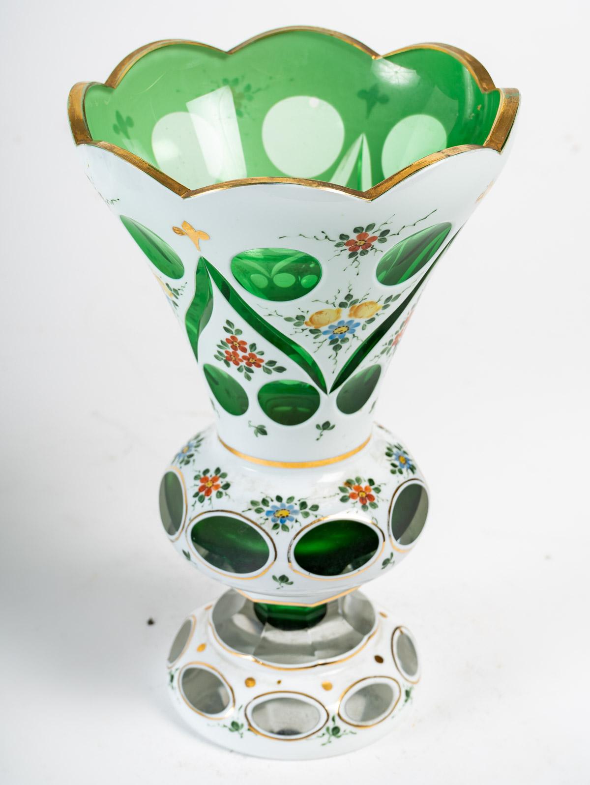 Overlay Liqueur Decanter, Five Glasses, Vase and Pair of Bowls, 20th Century 10