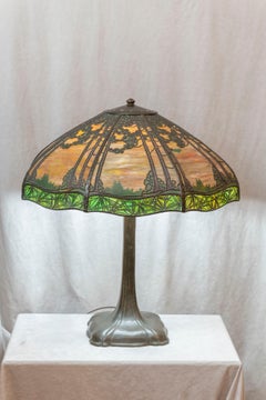 Overlay Scenic Handel Panel Lamp, Original, Signed, circa 1910
