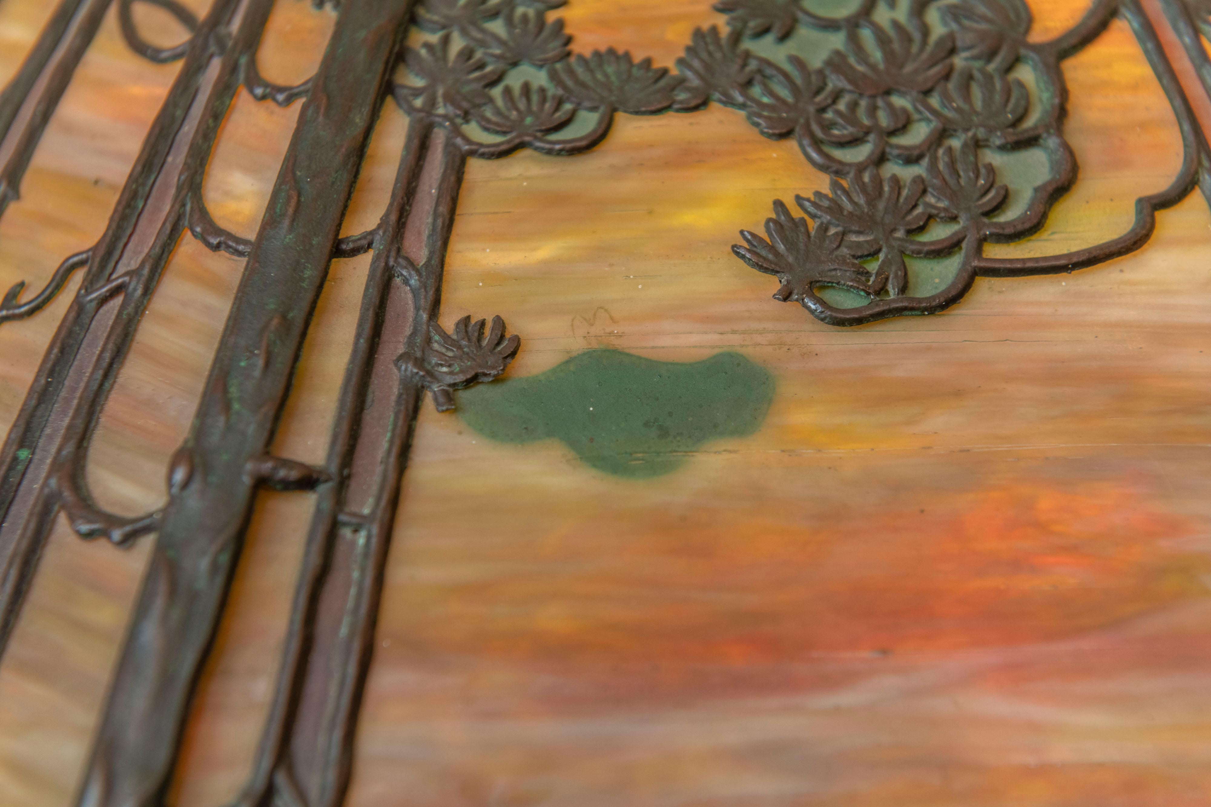 Hand-Crafted Overlay Scenic Handel Panel Lamp, Original, Signed, circa 1910