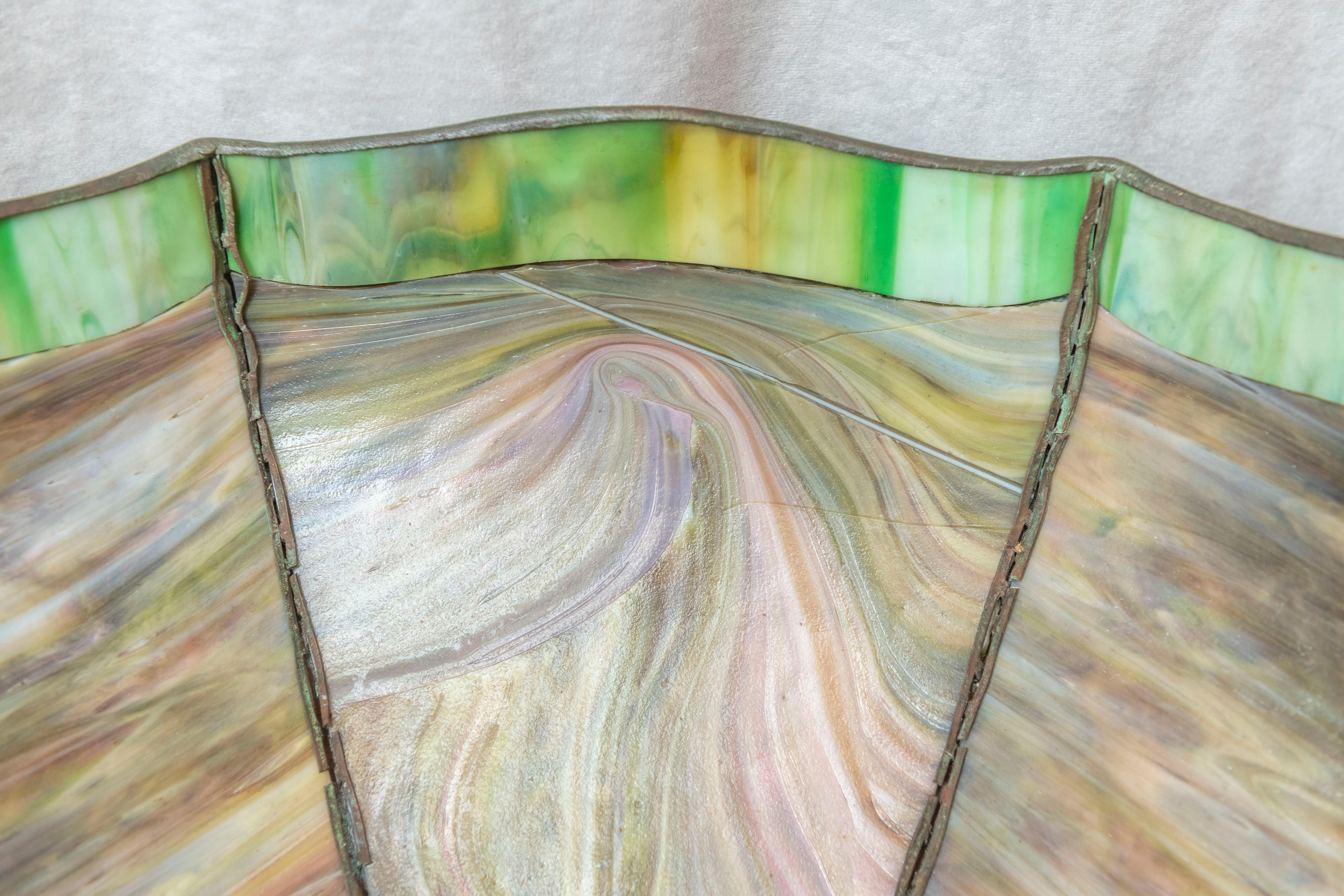 Early 20th Century Overlay Scenic Handel Panel Lamp, Original, Signed, circa 1910