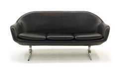 Overman Living Room Set, Loveseat, Pair of Chairs and Ottoman, Black Vinyl