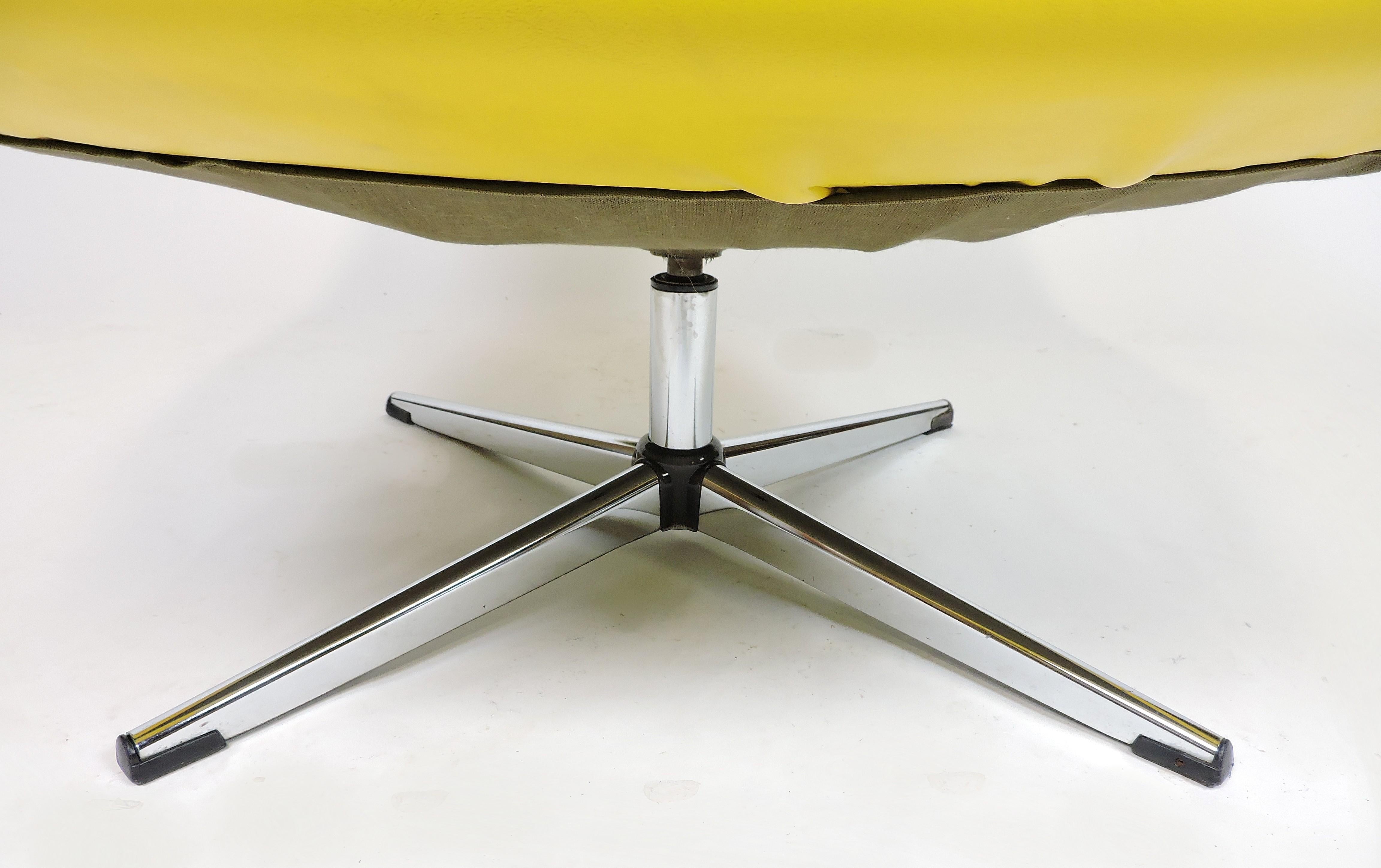 Overman Mid-Century Modern Chrome Swivel Pod Chair in Yellow 4