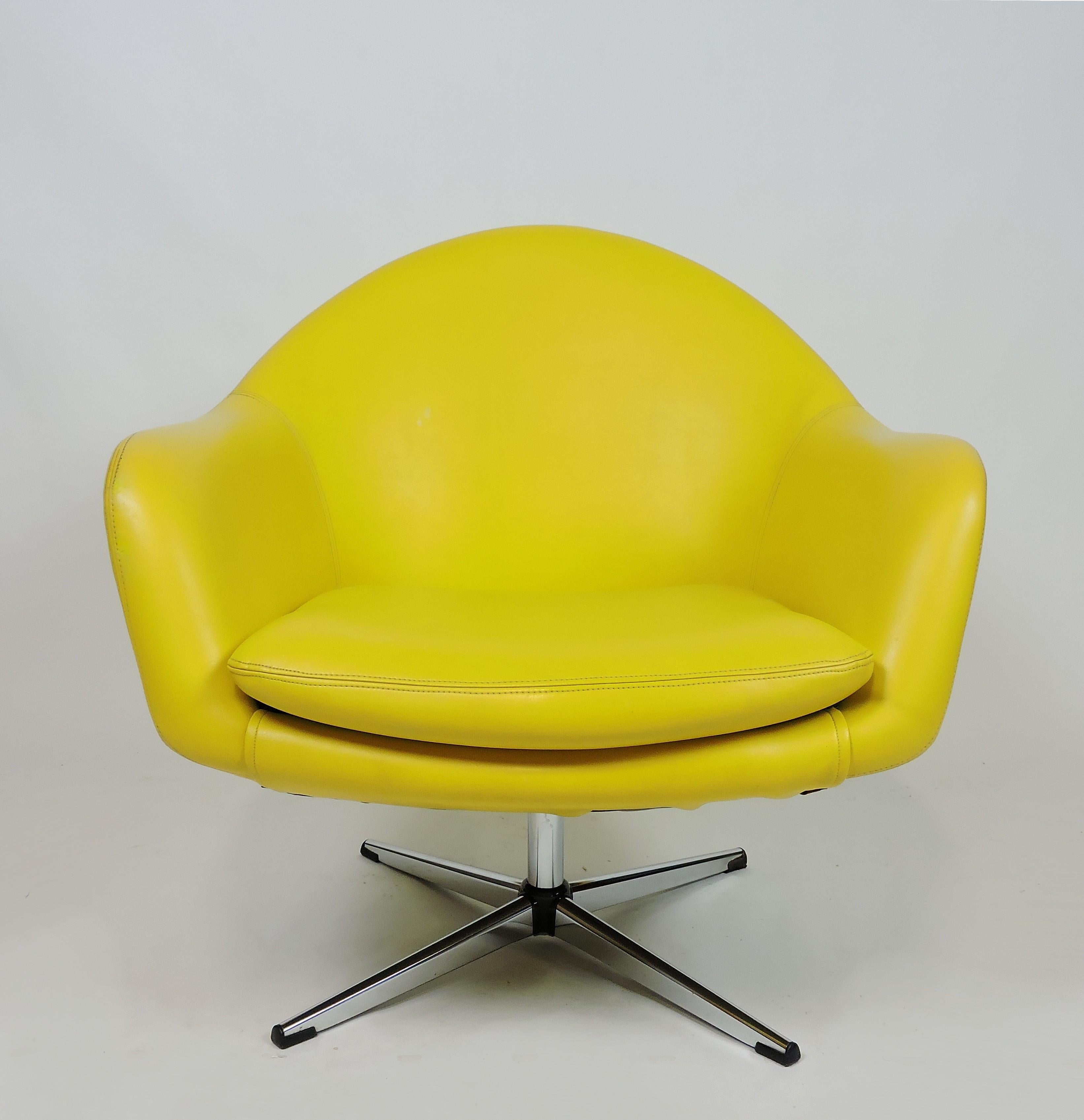 Overman Mid-Century Modern Chrome Swivel Pod Chair in Yellow 5