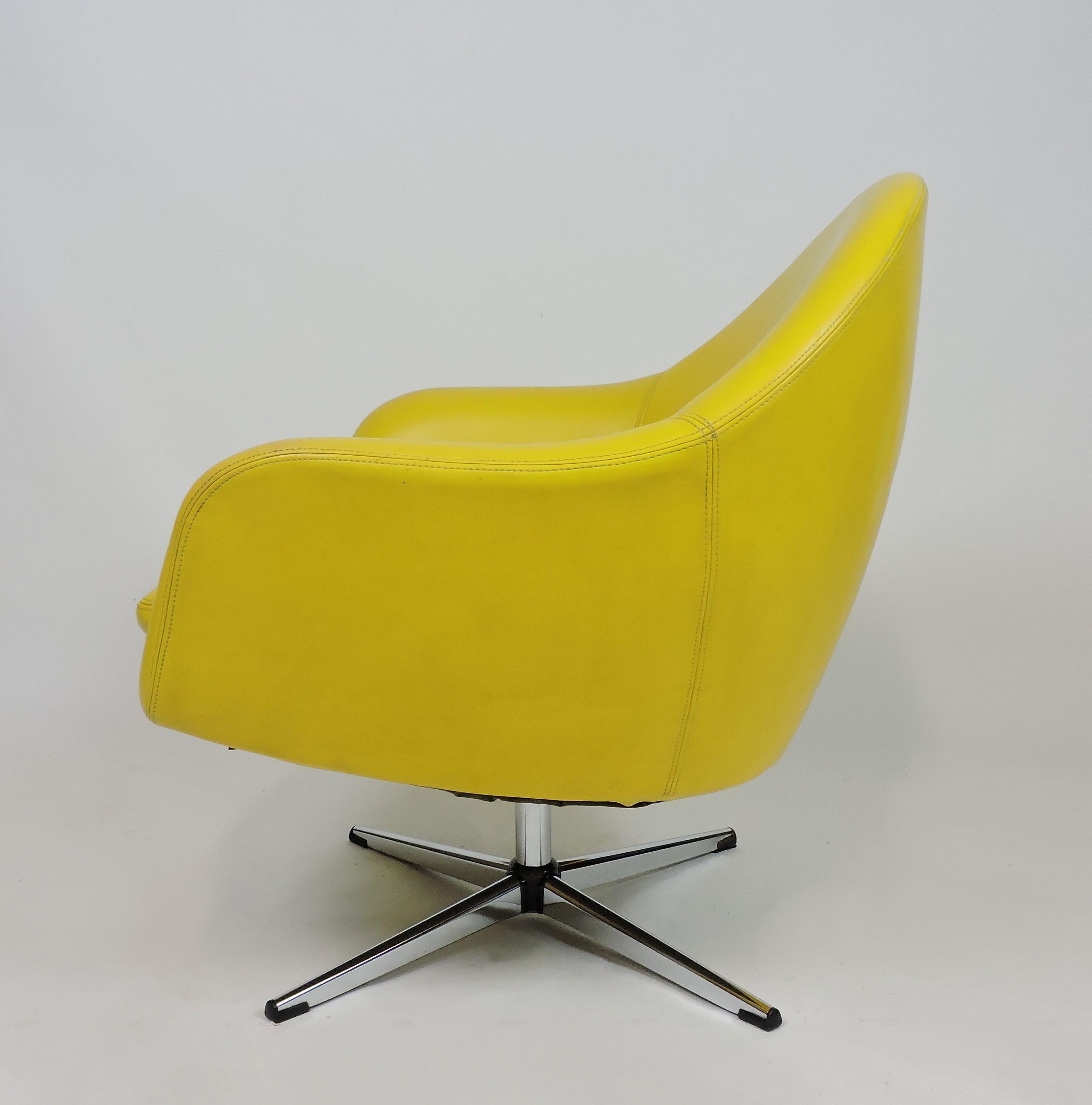 American Overman Mid-Century Modern Chrome Swivel Pod Chair in Yellow