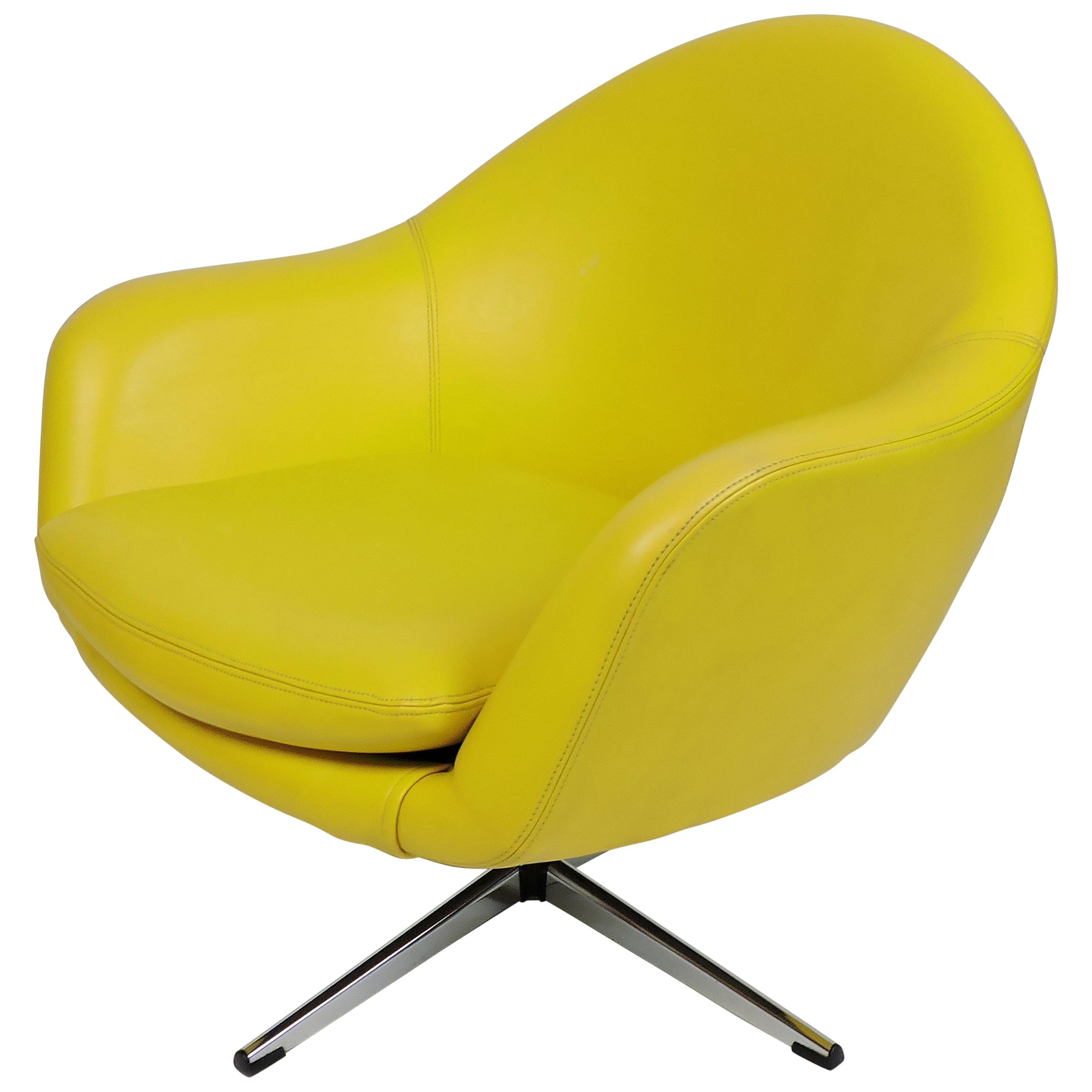 Overman Mid-Century Modern Chrome Swivel Pod Chair in Yellow