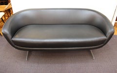 Overman Mid-Century Modern Swedish Sofa in Black Leatherette