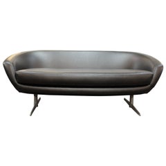 Overman Mid-Century Modern Swedish Sofa in Black Leatherette