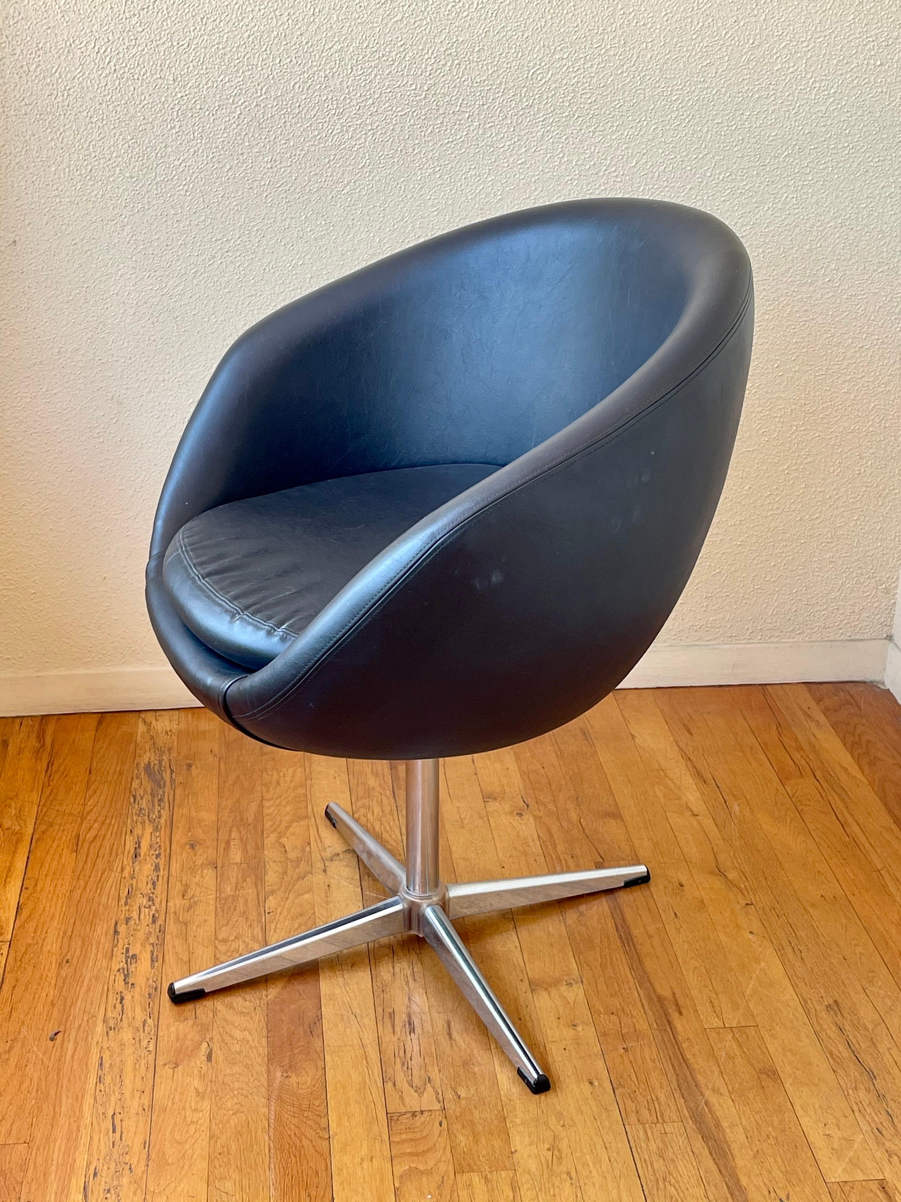 Danish Overman Pod Mid Century Black Swivel Lounge Chair Space Age