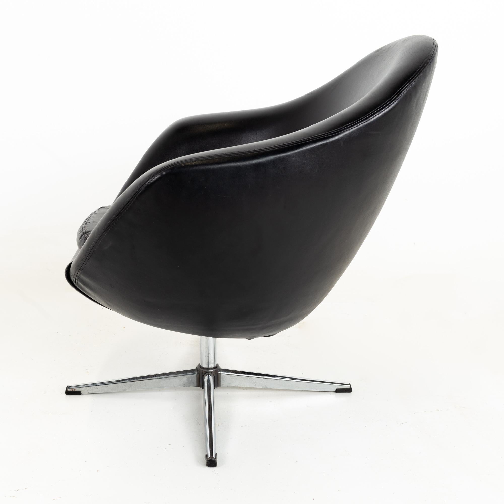 Swedish Overman Pod Mid Century Black Swivel Lounge Chair
