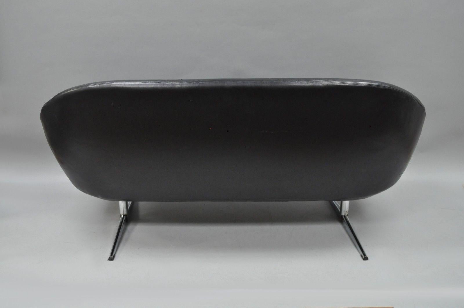 Overman Roto Style Pod Sofa Loveseat Chair Black Viny Mid-Century Modern 1