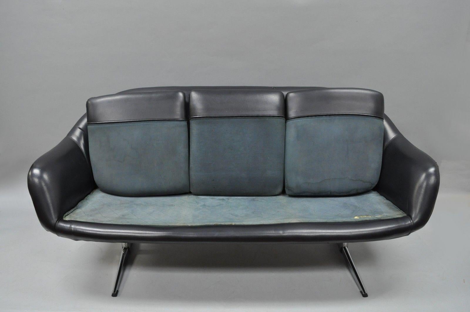 Naugahyde Overman Roto Style Pod Sofa Loveseat Chair Black Viny Mid-Century Modern