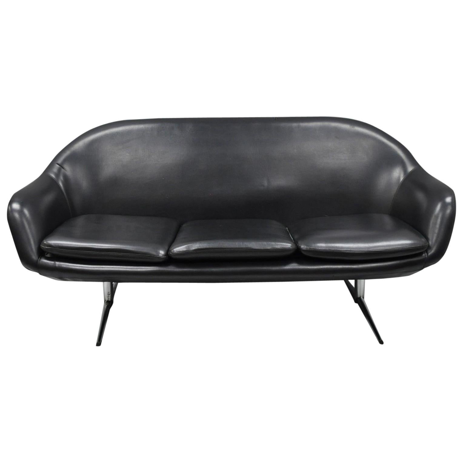 Overman Roto Style Pod Sofa Loveseat Chair Black Viny Mid-Century Modern