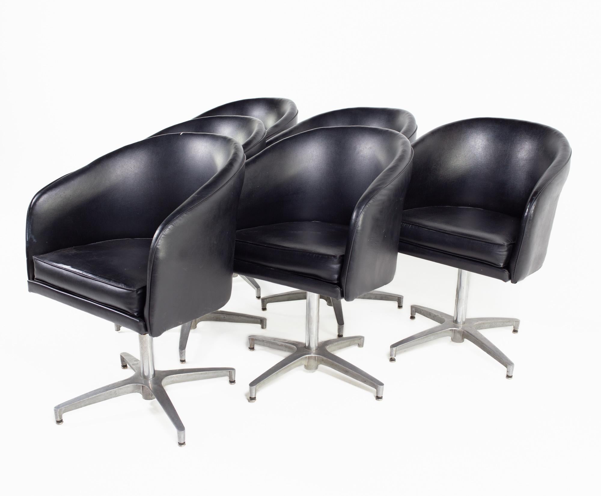 Mid-Century Modern Overman Style Mid-Century Black Vinyl Pod Occasional Lounge Chair, Set of 6 For Sale