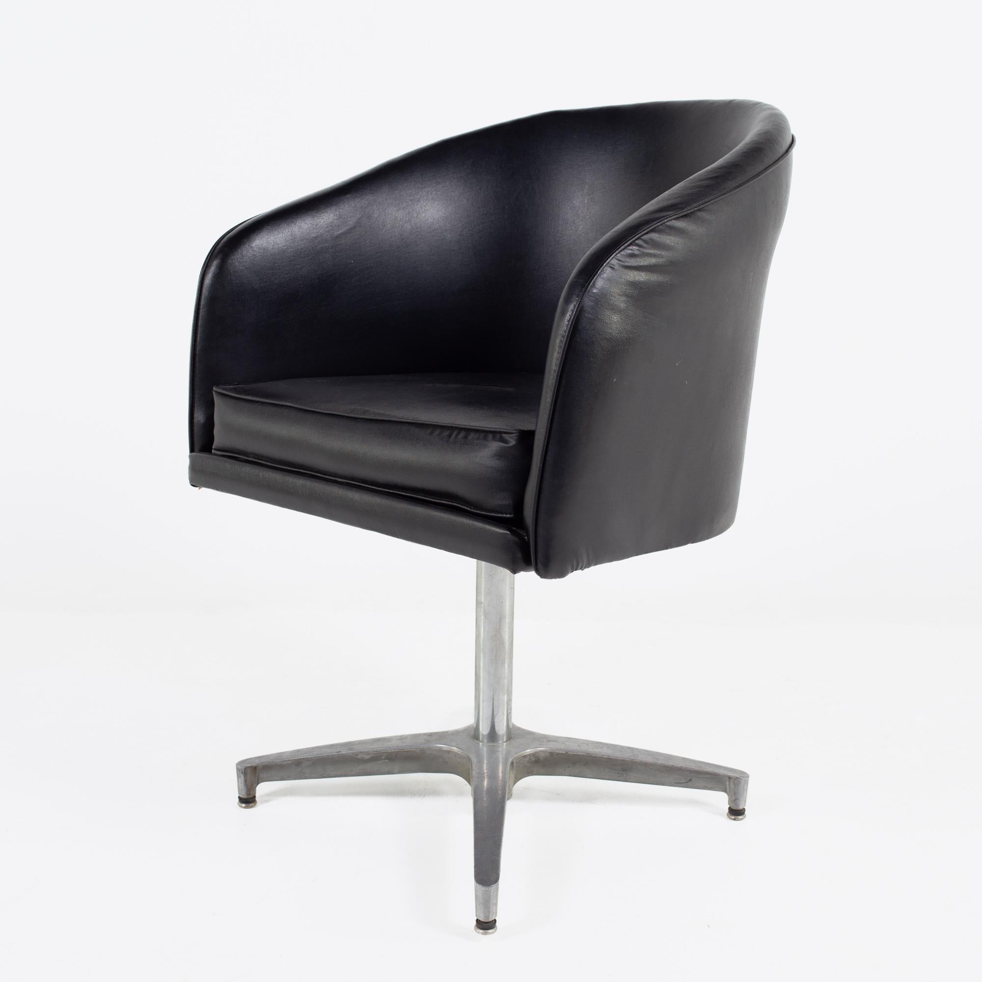 Late 20th Century Overman Style Mid-Century Black Vinyl Pod Occasional Lounge Chair, Set of 6 For Sale