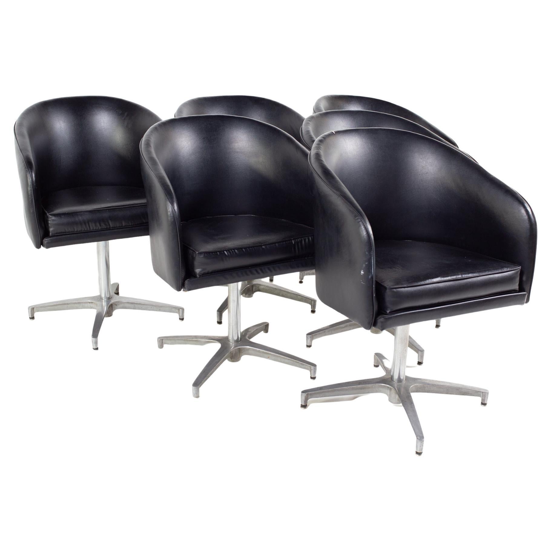 Overman Style Mid-Century Black Vinyl Pod Occasional Lounge Chair, Set of 6