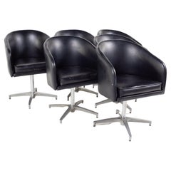 Retro Overman Style Mid-Century Black Vinyl Pod Occasional Lounge Chair, Set of 6