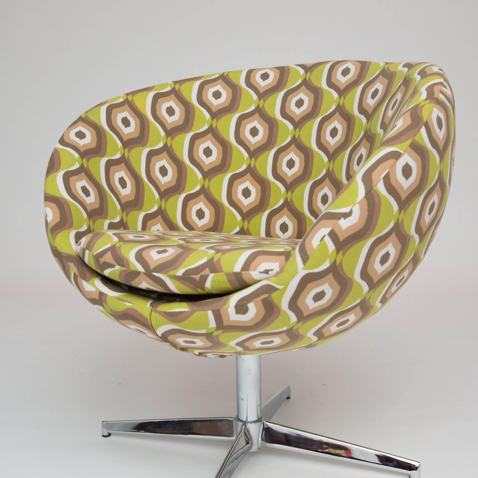 Fabric Overman Style Pod Swivel Chair with Nickel Base