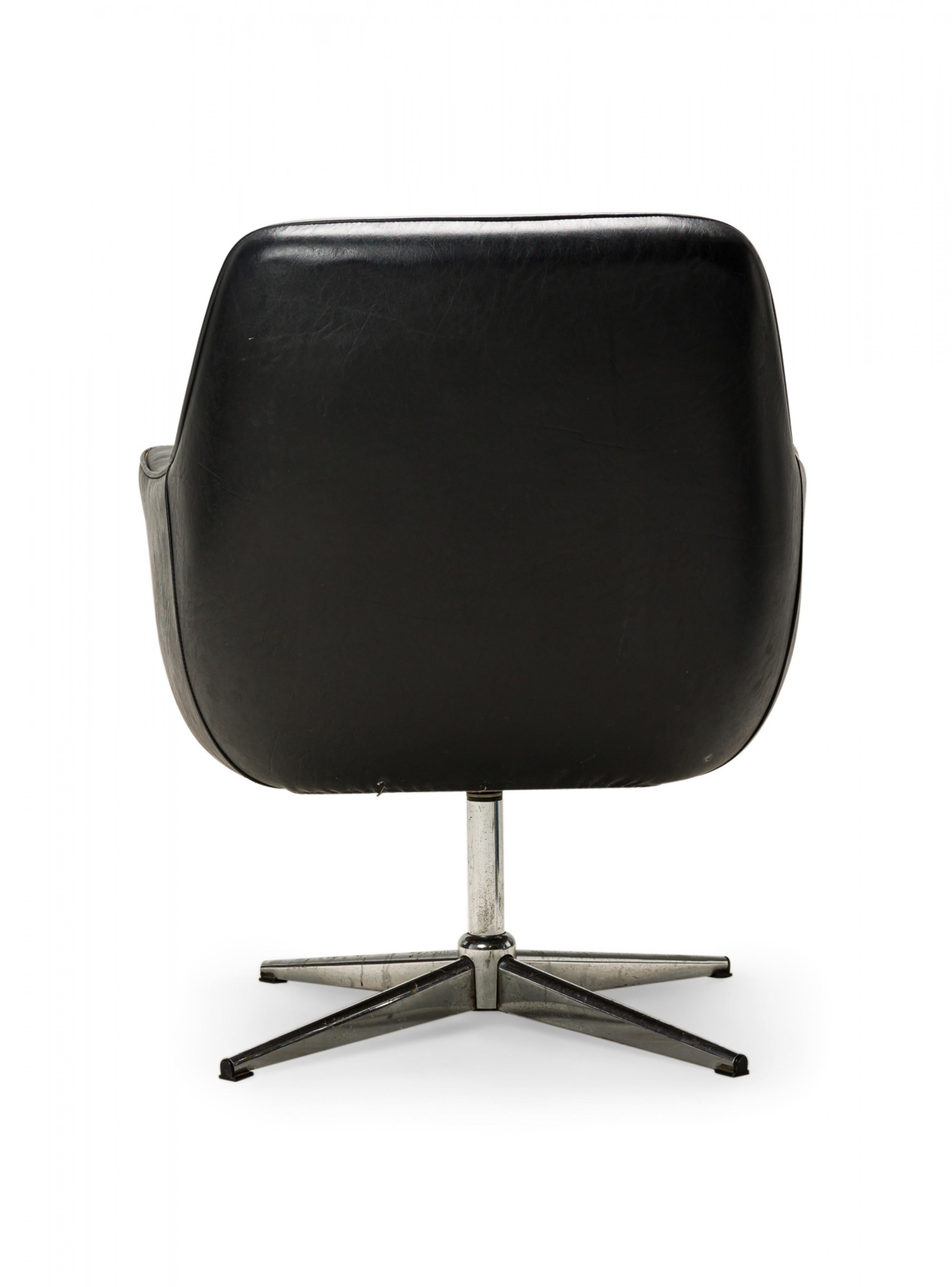 20th Century Overman Swedish Black Leather and Chrome Swivel Armchair For Sale